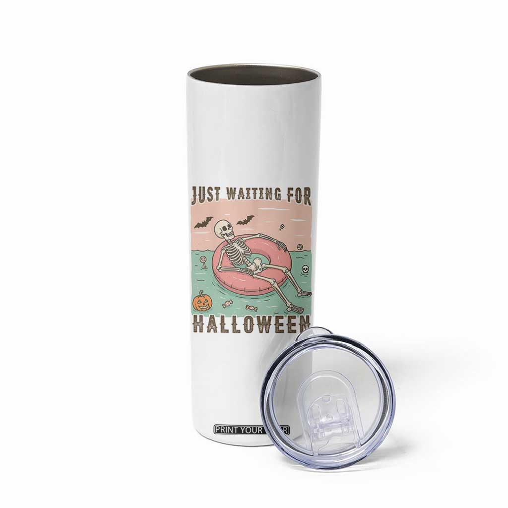 Spooky Summer Skeleton Skinny Tumbler Just Waiting For Halloween Summer Pool Party TS02 Print Your Wear