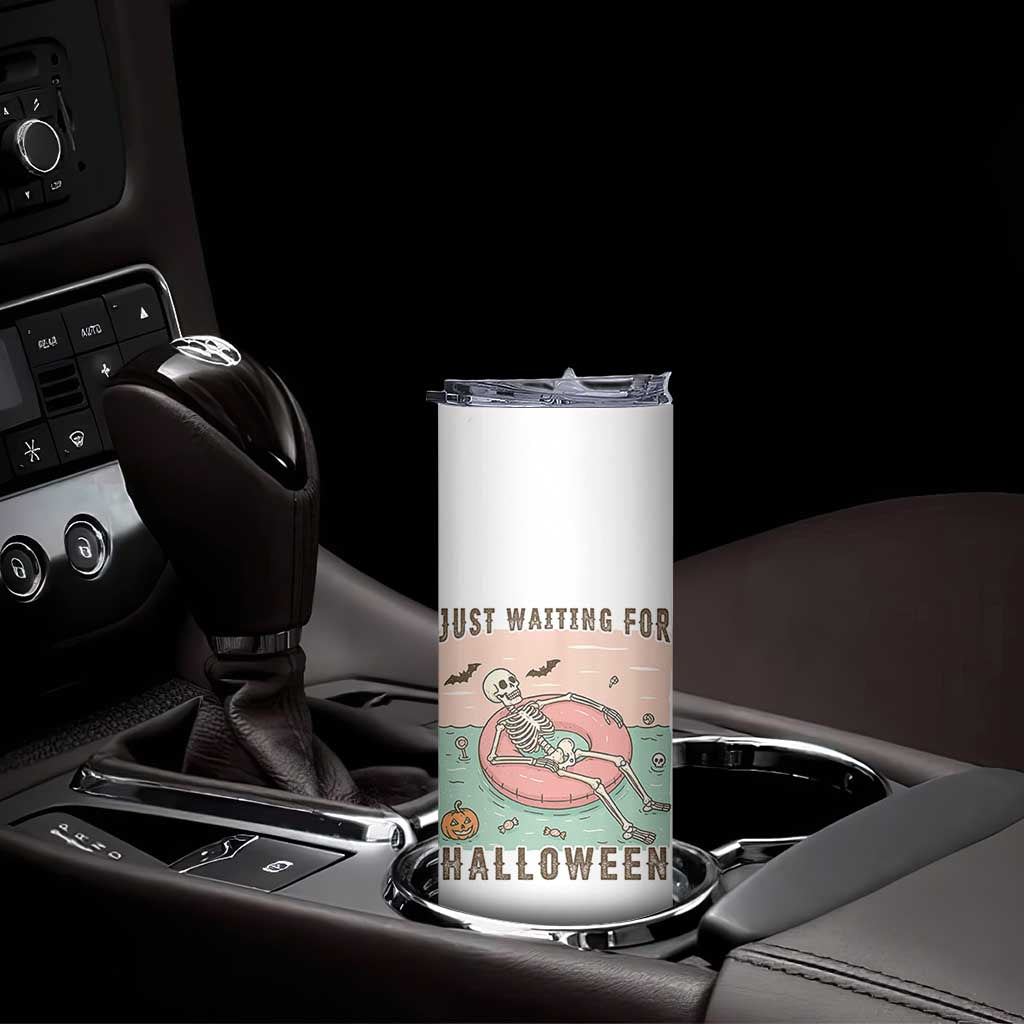 Spooky Summer Skeleton Skinny Tumbler Just Waiting For Halloween Summer Pool Party TS02 Print Your Wear