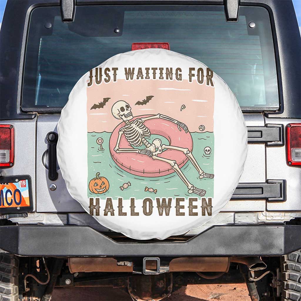 Spooky Summer Skeleton Spare Tire Cover Just Waiting For Halloween Summer Pool Party TS02 No hole White Print Your Wear