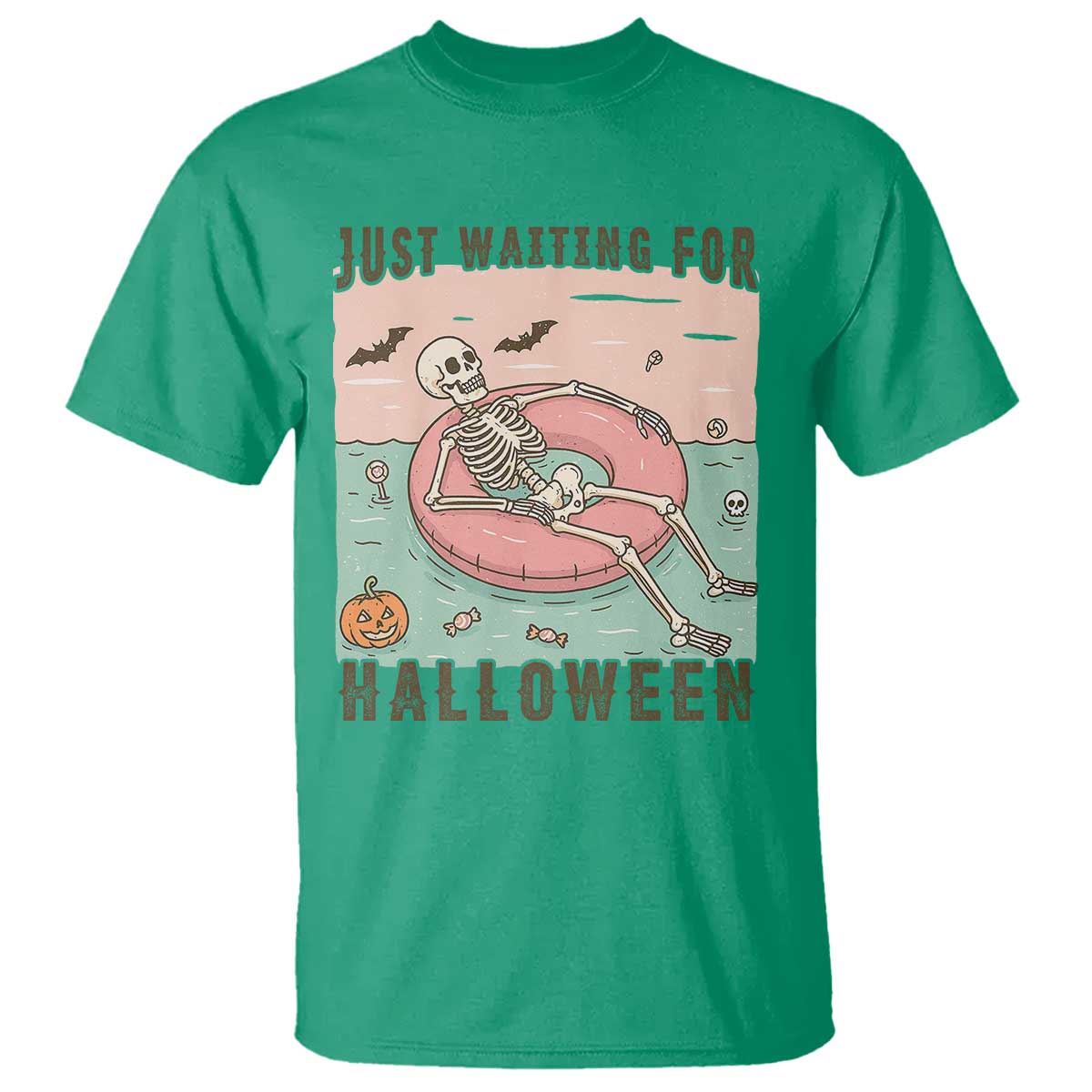 Spooky Summer Skeleton T Shirt Just Waiting For Halloween Summer Pool Party TS02 Irish Green Print Your Wear