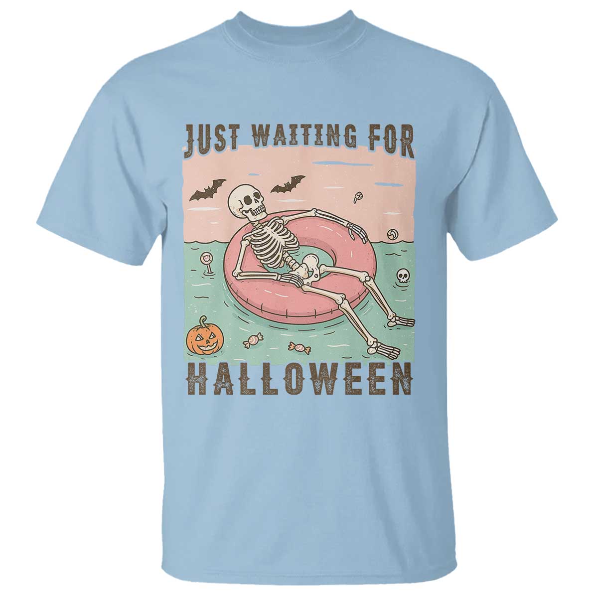 Spooky Summer Skeleton T Shirt Just Waiting For Halloween Summer Pool Party TS02 Light Blue Print Your Wear