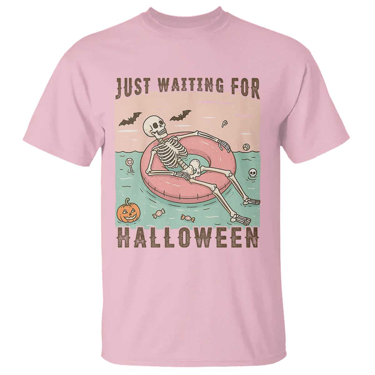 Spooky Summer Skeleton T Shirt Just Waiting For Halloween Summer Pool Party TS02 Light Pink Print Your Wear