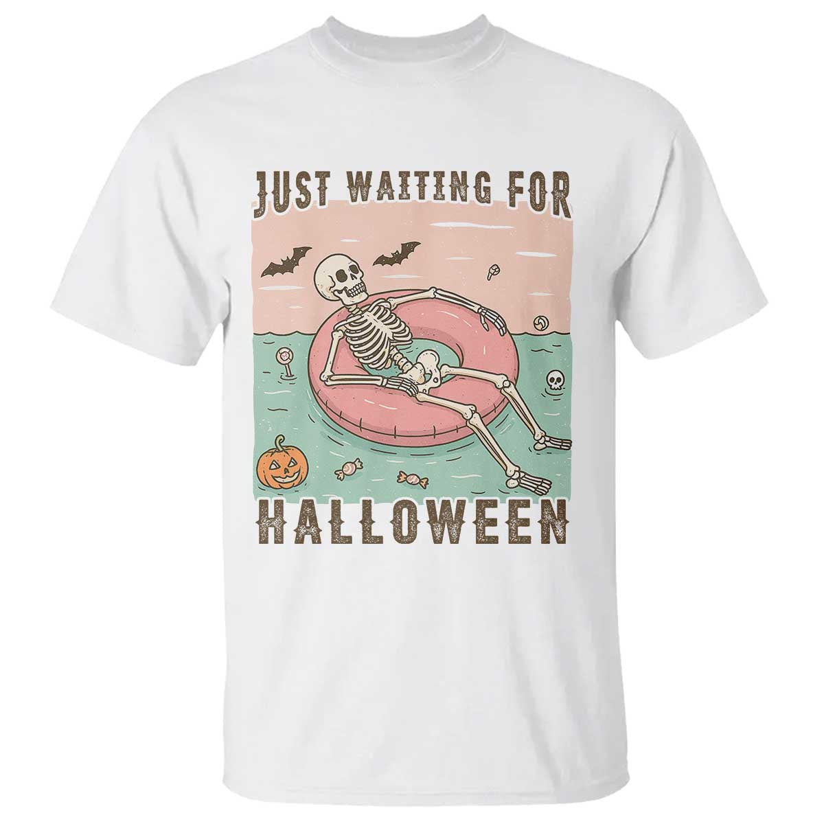 Spooky Summer Skeleton T Shirt Just Waiting For Halloween Summer Pool Party TS02 White Print Your Wear