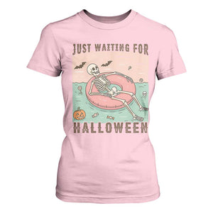 Spooky Summer Skeleton T Shirt For Women Just Waiting For Halloween Summer Pool Party TS02 Light Pink Print Your Wear