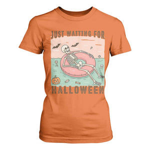Spooky Summer Skeleton T Shirt For Women Just Waiting For Halloween Summer Pool Party TS02 Orange Print Your Wear