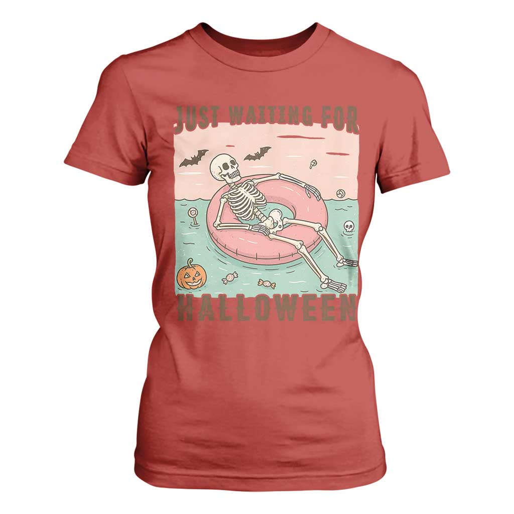 Spooky Summer Skeleton T Shirt For Women Just Waiting For Halloween Summer Pool Party TS02 Red Print Your Wear