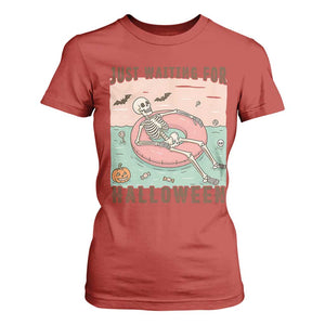 Spooky Summer Skeleton T Shirt For Women Just Waiting For Halloween Summer Pool Party TS02 Red Print Your Wear