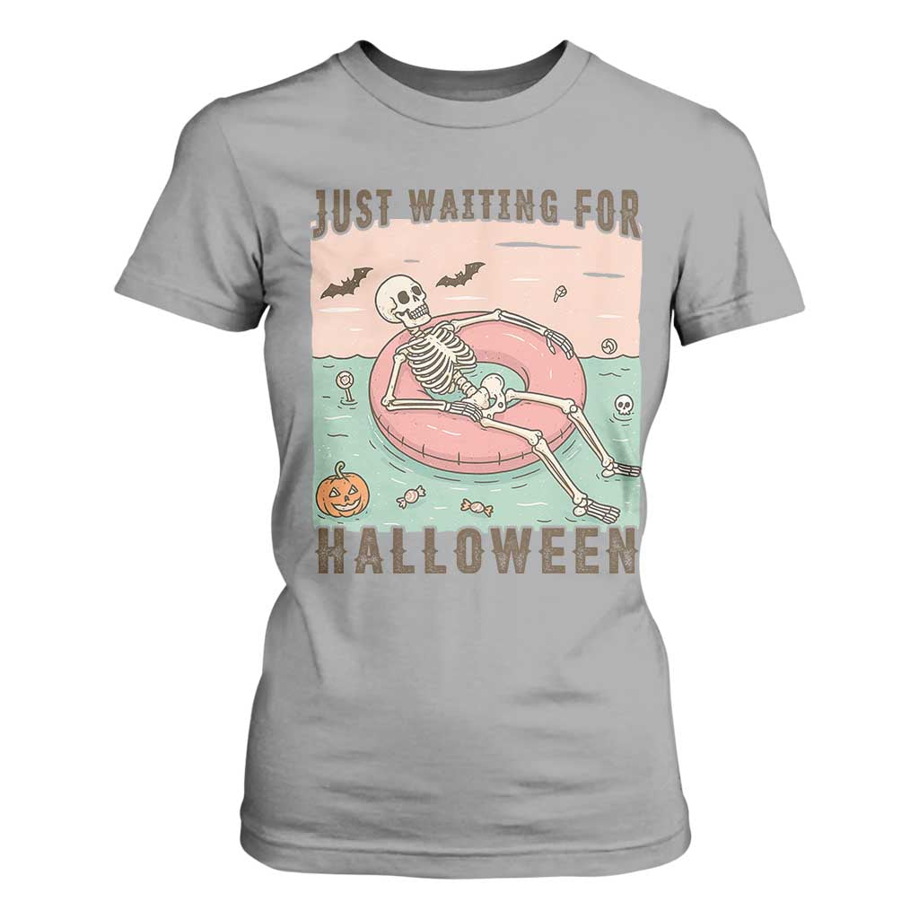 Spooky Summer Skeleton T Shirt For Women Just Waiting For Halloween Summer Pool Party TS02 Sport Gray Print Your Wear