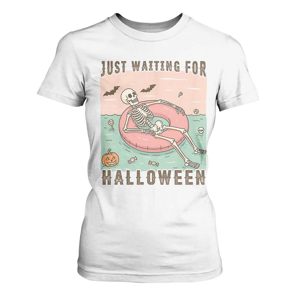 Spooky Summer Skeleton T Shirt For Women Just Waiting For Halloween Summer Pool Party TS02 White Print Your Wear
