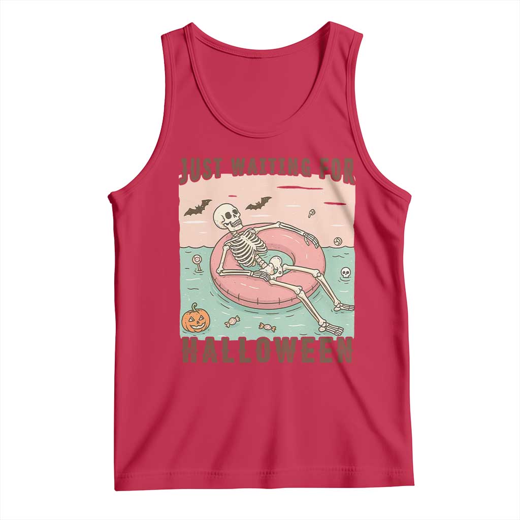 Spooky Summer Skeleton Tank Top Just Waiting For Halloween Summer Pool Party TS02 Red Print Your Wear