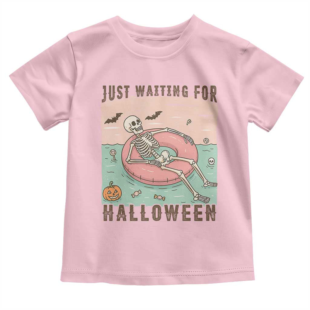 Spooky Summer Skeleton Toddler T Shirt Just Waiting For Halloween Summer Pool Party TS02 Light Pink Print Your Wear