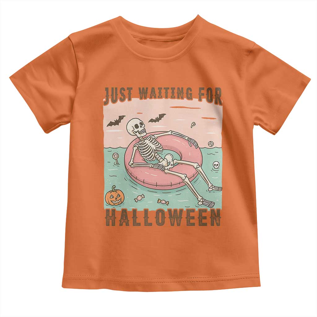 Spooky Summer Skeleton Toddler T Shirt Just Waiting For Halloween Summer Pool Party TS02 Orange Print Your Wear