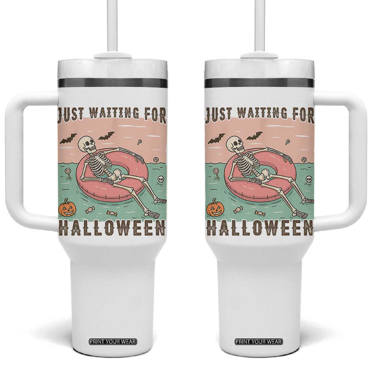 Spooky Summer Skeleton Tumbler With Handle Just Waiting For Halloween Summer Pool Party TS02 One Size: 40 oz White Print Your Wear