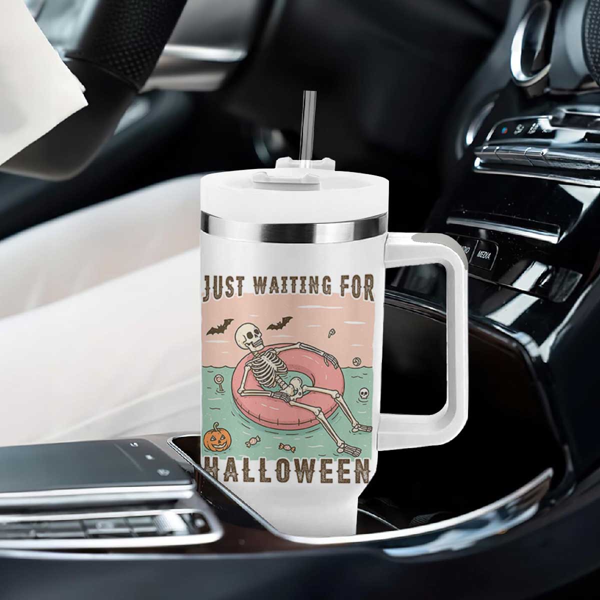 Spooky Summer Skeleton Tumbler With Handle Just Waiting For Halloween Summer Pool Party TS02 Print Your Wear