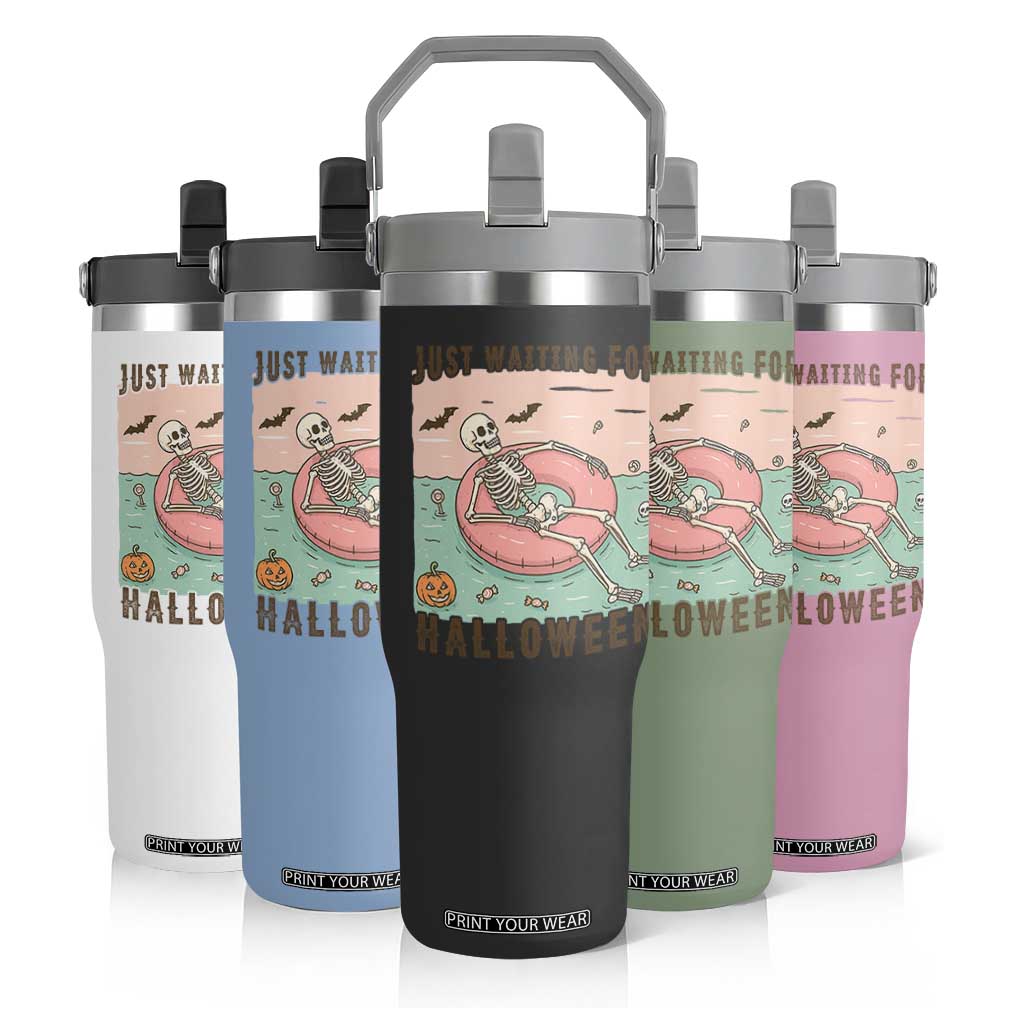 Spooky Summer Skeleton Flip Straw Tumbler Just Waiting For Halloween Summer Pool Party TS02 Print Your Wear