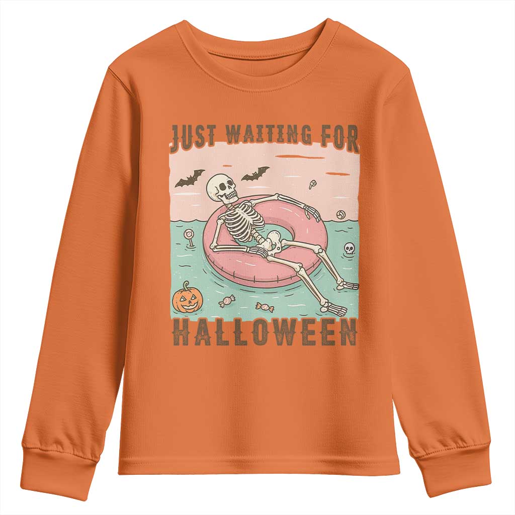 Spooky Summer Skeleton Youth Sweatshirt Just Waiting For Halloween Summer Pool Party TS02 Orange Print Your Wear