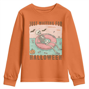 Spooky Summer Skeleton Youth Sweatshirt Just Waiting For Halloween Summer Pool Party TS02 Orange Print Your Wear