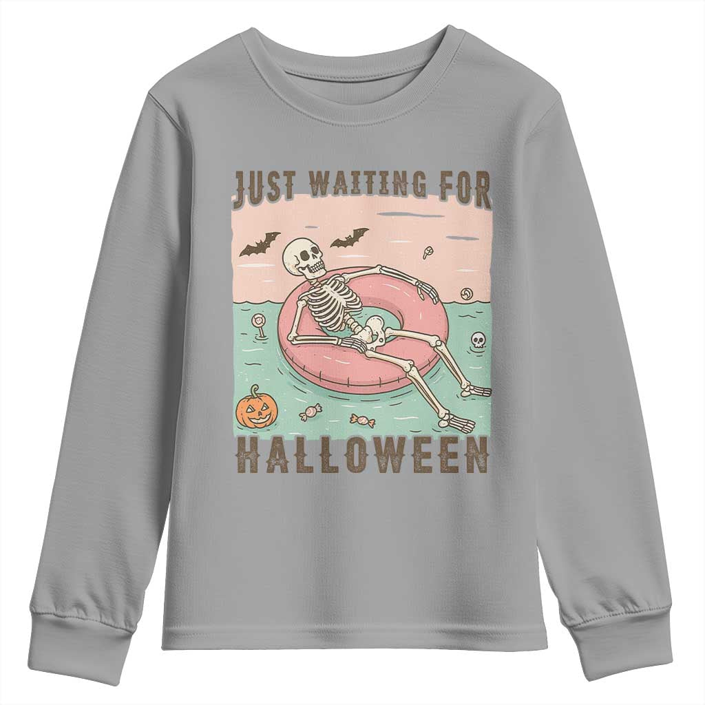 Spooky Summer Skeleton Youth Sweatshirt Just Waiting For Halloween Summer Pool Party TS02 Sport Gray Print Your Wear