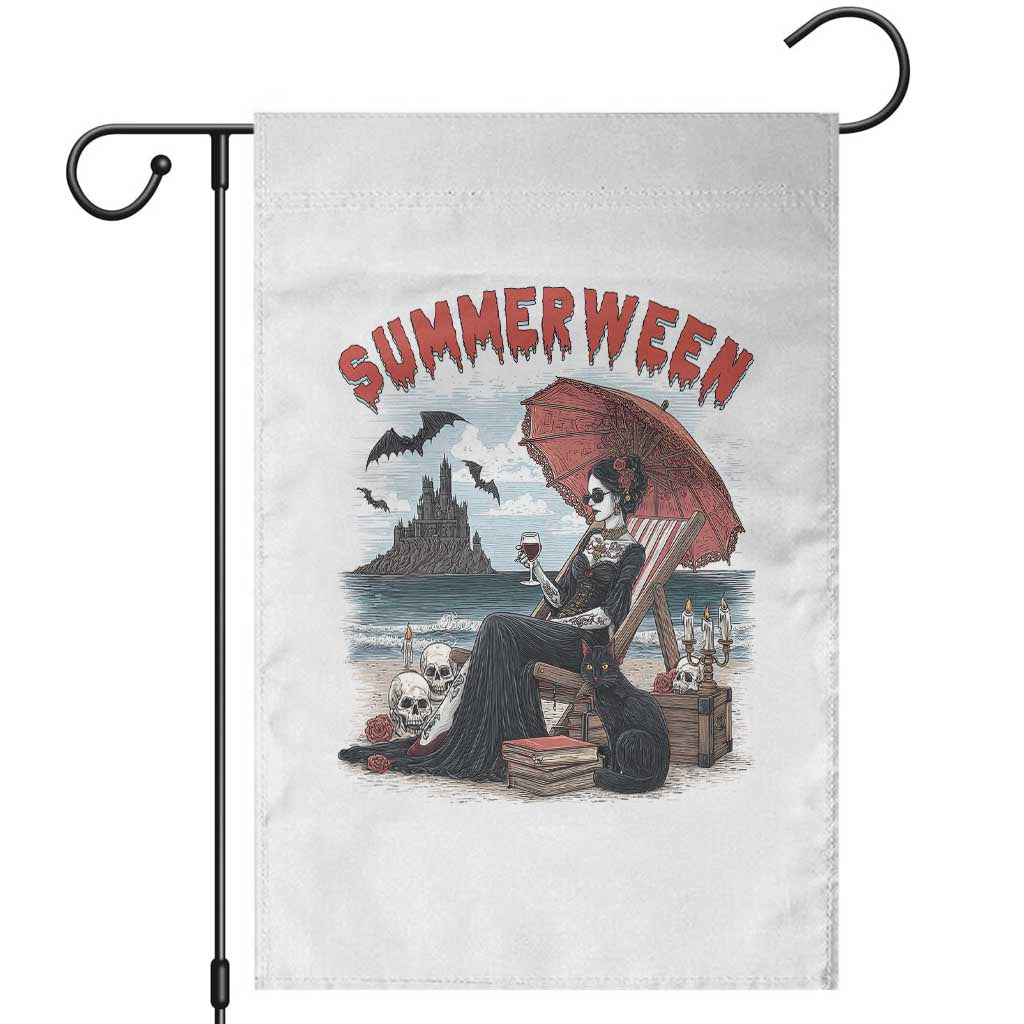 Gothic Summerween Garden Flag Spooky Summer Halloween Horror Character TS02 White Print Your Wear