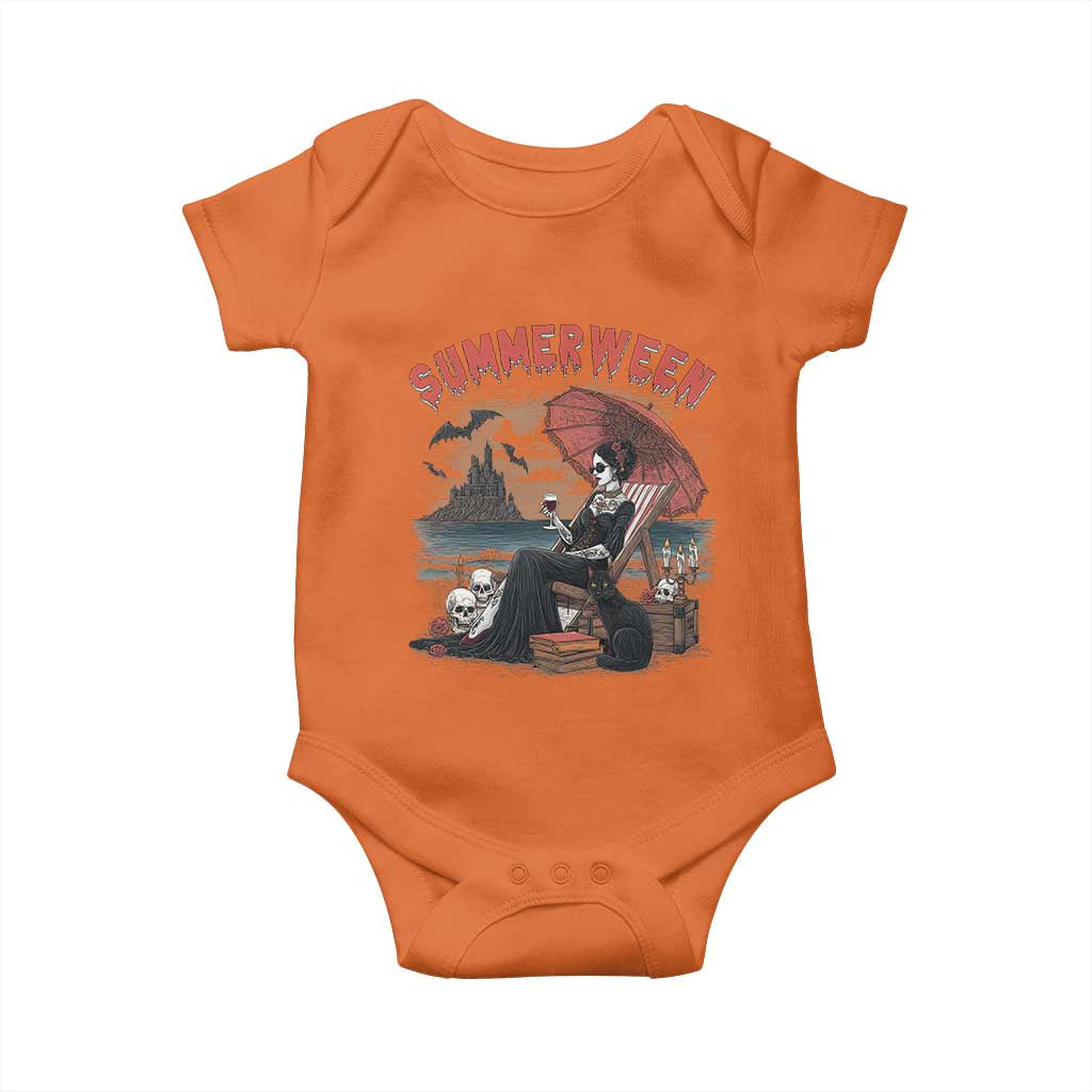Gothic Summerween Baby Onesie Spooky Summer Halloween Horror Character TS02 Orange Print Your Wear