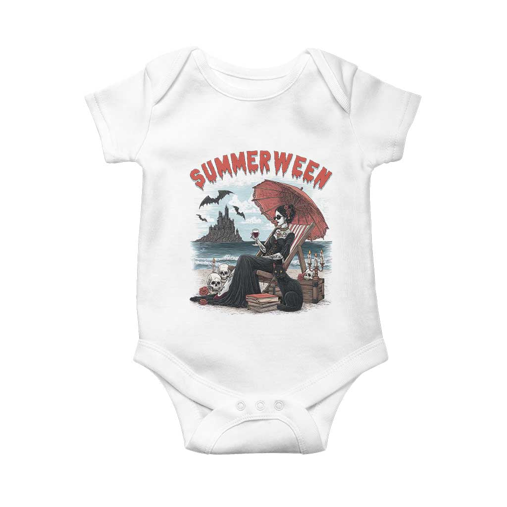 Gothic Summerween Baby Onesie Spooky Summer Halloween Horror Character TS02 White Print Your Wear