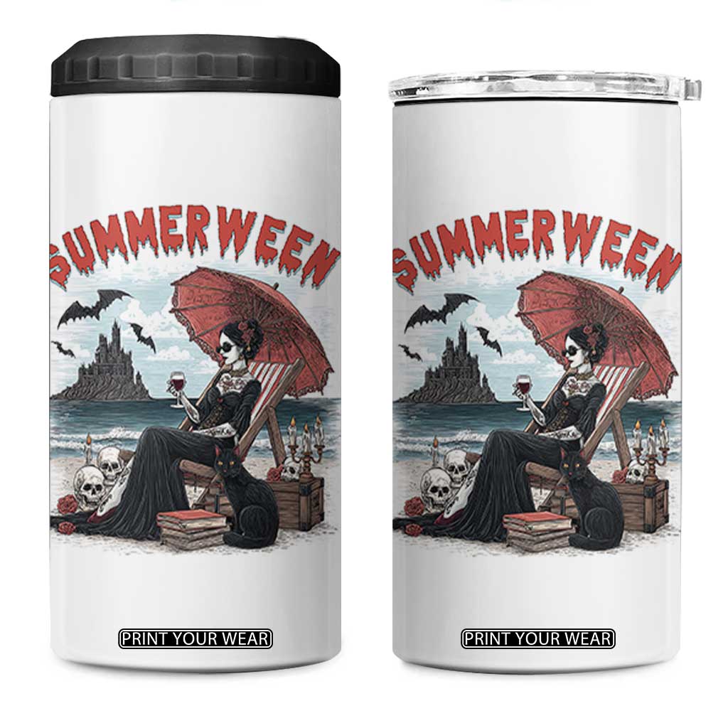 Gothic Summerween 4 in 1 Can Cooler Tumbler Spooky Summer Halloween Horror Character TS02 One Size: 16 oz White Print Your Wear