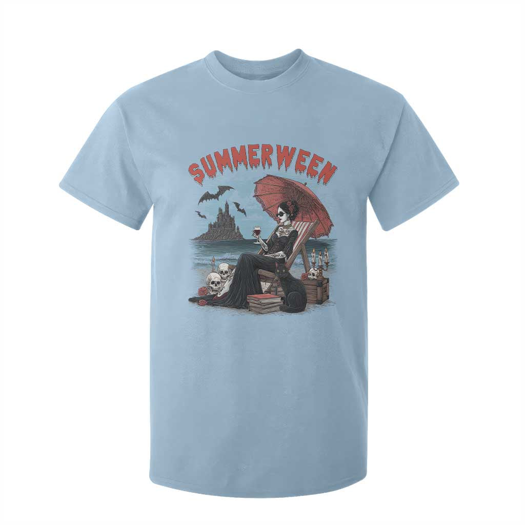 Gothic Summerween T Shirt For Kid Spooky Summer Halloween Horror Character TS02 Light Blue Print Your Wear