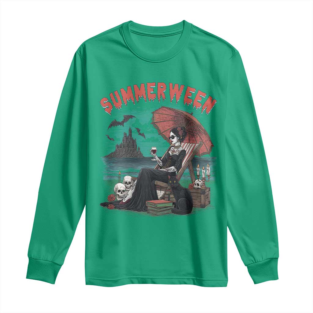 Gothic Summerween Long Sleeve Shirt Spooky Summer Halloween Horror Character TS02 Irish Green Print Your Wear