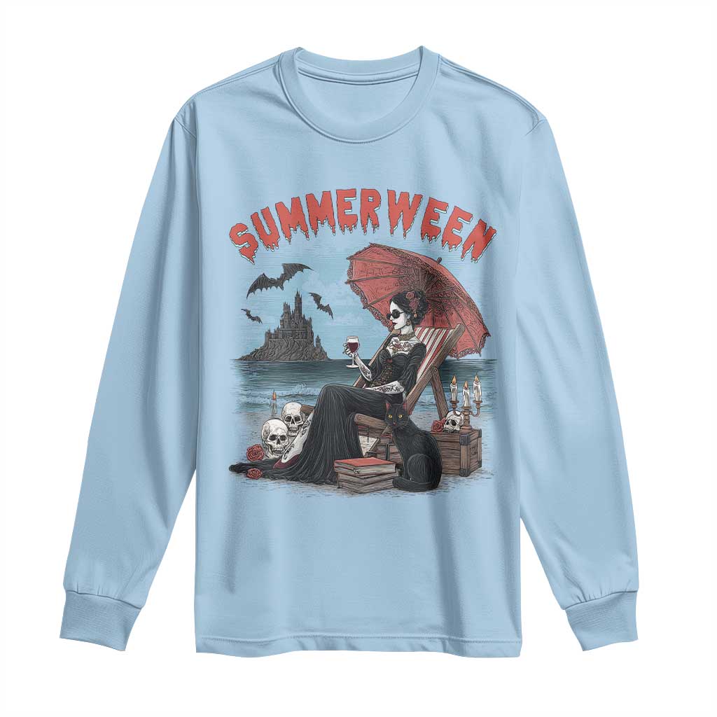 Gothic Summerween Long Sleeve Shirt Spooky Summer Halloween Horror Character TS02 Light Blue Print Your Wear