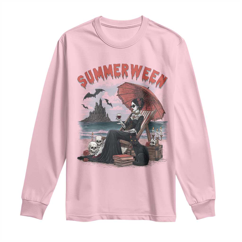 Gothic Summerween Long Sleeve Shirt Spooky Summer Halloween Horror Character TS02 Light Pink Print Your Wear
