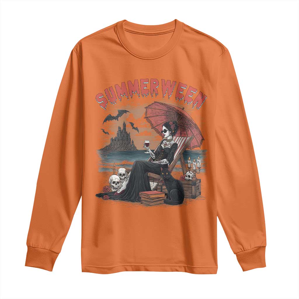 Gothic Summerween Long Sleeve Shirt Spooky Summer Halloween Horror Character TS02 Orange Print Your Wear