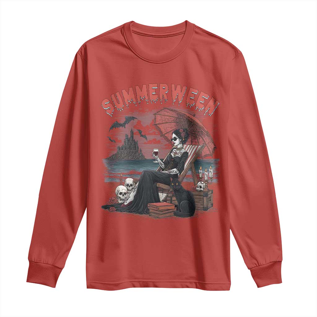 Gothic Summerween Long Sleeve Shirt Spooky Summer Halloween Horror Character TS02 Red Print Your Wear