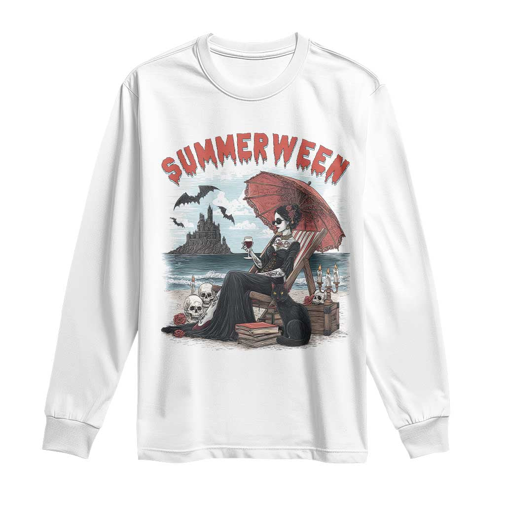 Gothic Summerween Long Sleeve Shirt Spooky Summer Halloween Horror Character TS02 White Print Your Wear