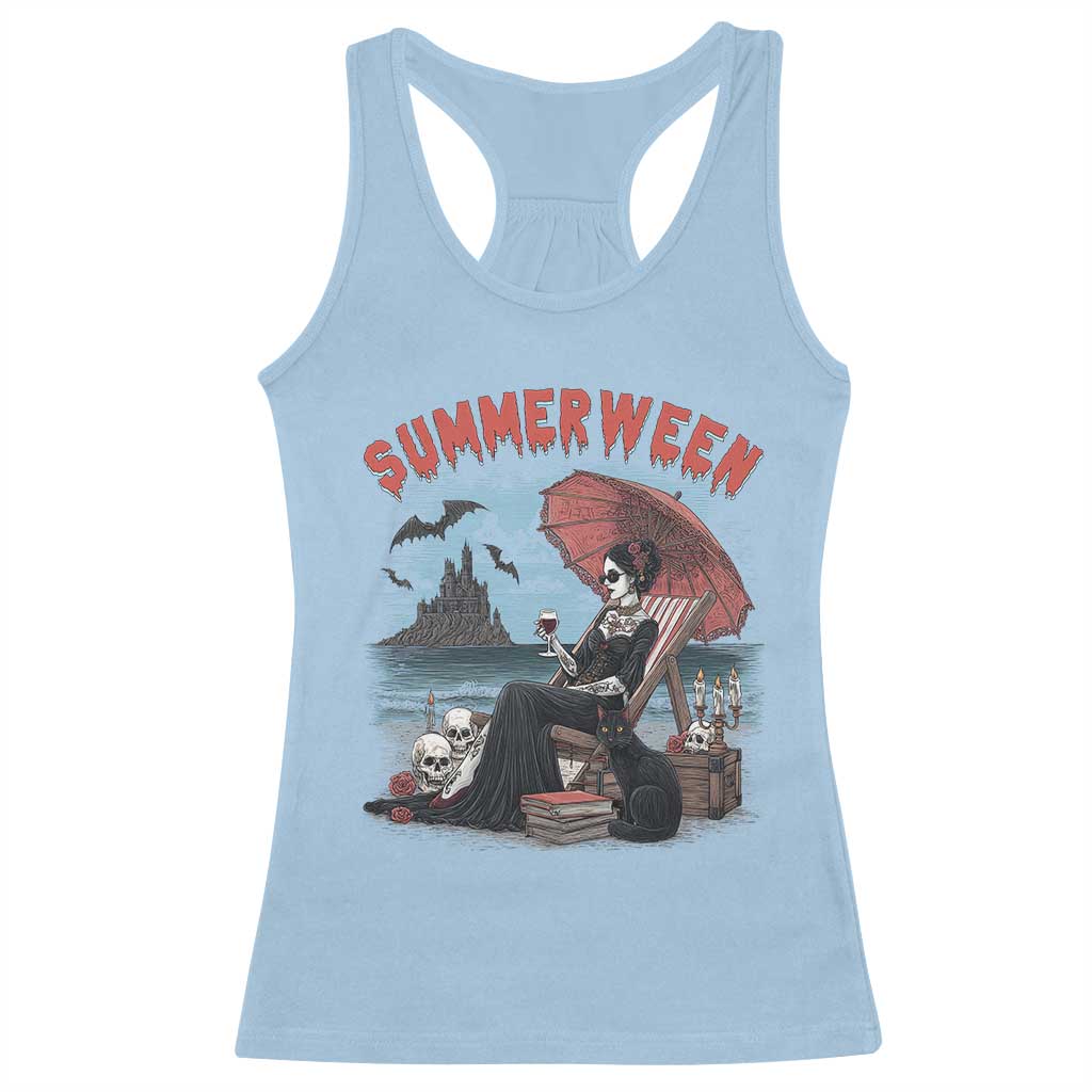 Gothic Summerween Racerback Tank Top Spooky Summer Halloween Horror Character TS02 Light Blue Print Your Wear