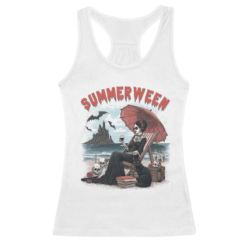 Gothic Summerween Racerback Tank Top Spooky Summer Halloween Horror Character TS02 White Print Your Wear