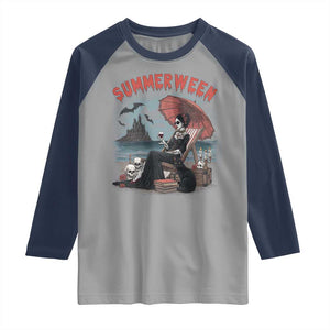 Gothic Summerween Raglan Shirt Spooky Summer Halloween Horror Character TS02 Sport Gray Navy Print Your Wear