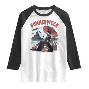 Gothic Summerween Raglan Shirt Spooky Summer Halloween Horror Character TS02 White Black Print Your Wear