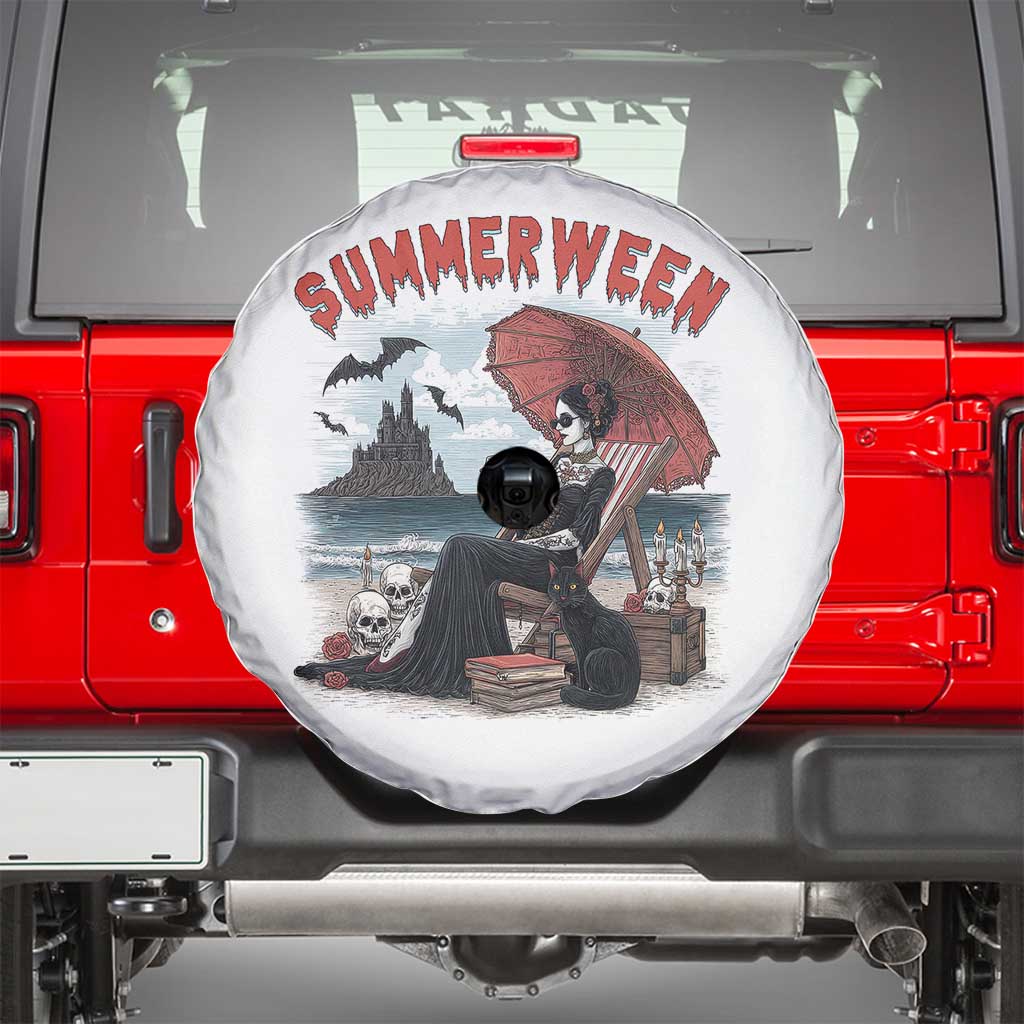 Gothic Summerween Spare Tire Cover Spooky Summer Halloween Horror Character TS02 White Print Your Wear