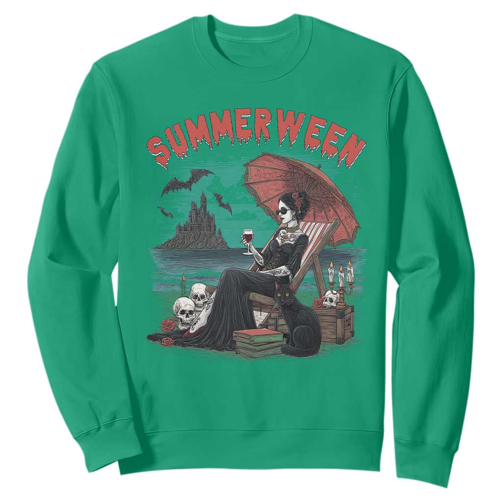 Gothic Summerween Sweatshirt Spooky Summer Halloween Horror Character TS02 Irish Green Print Your Wear