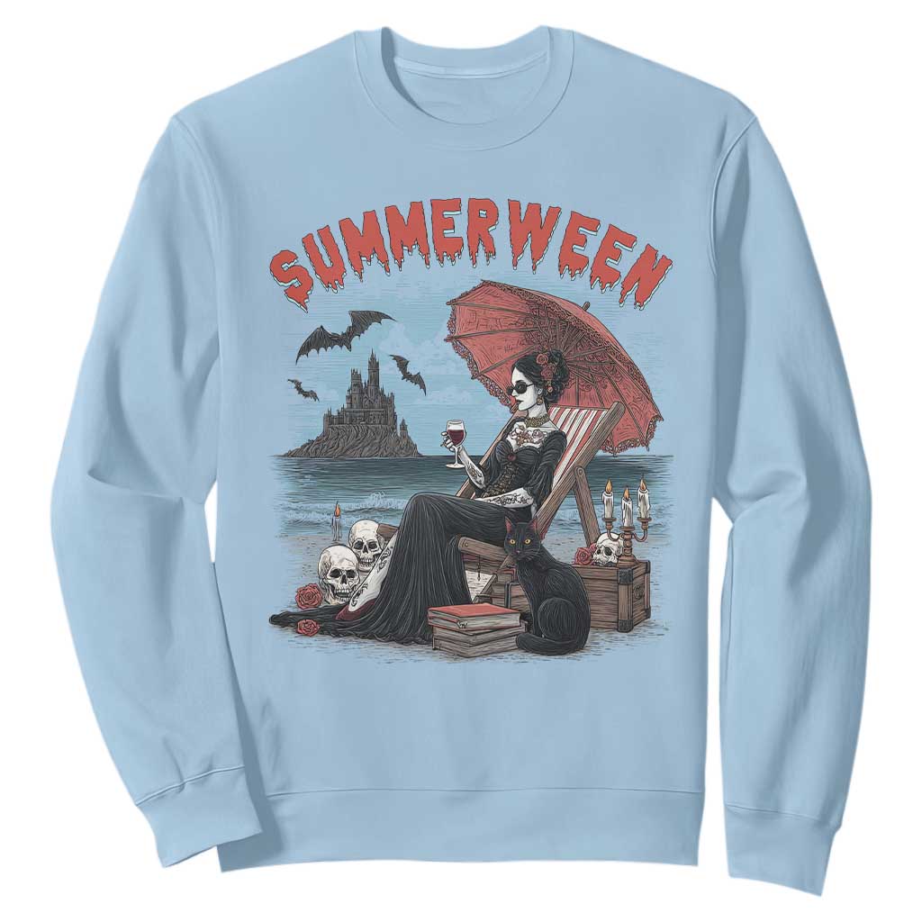 Gothic Summerween Sweatshirt Spooky Summer Halloween Horror Character TS02 Light Blue Print Your Wear