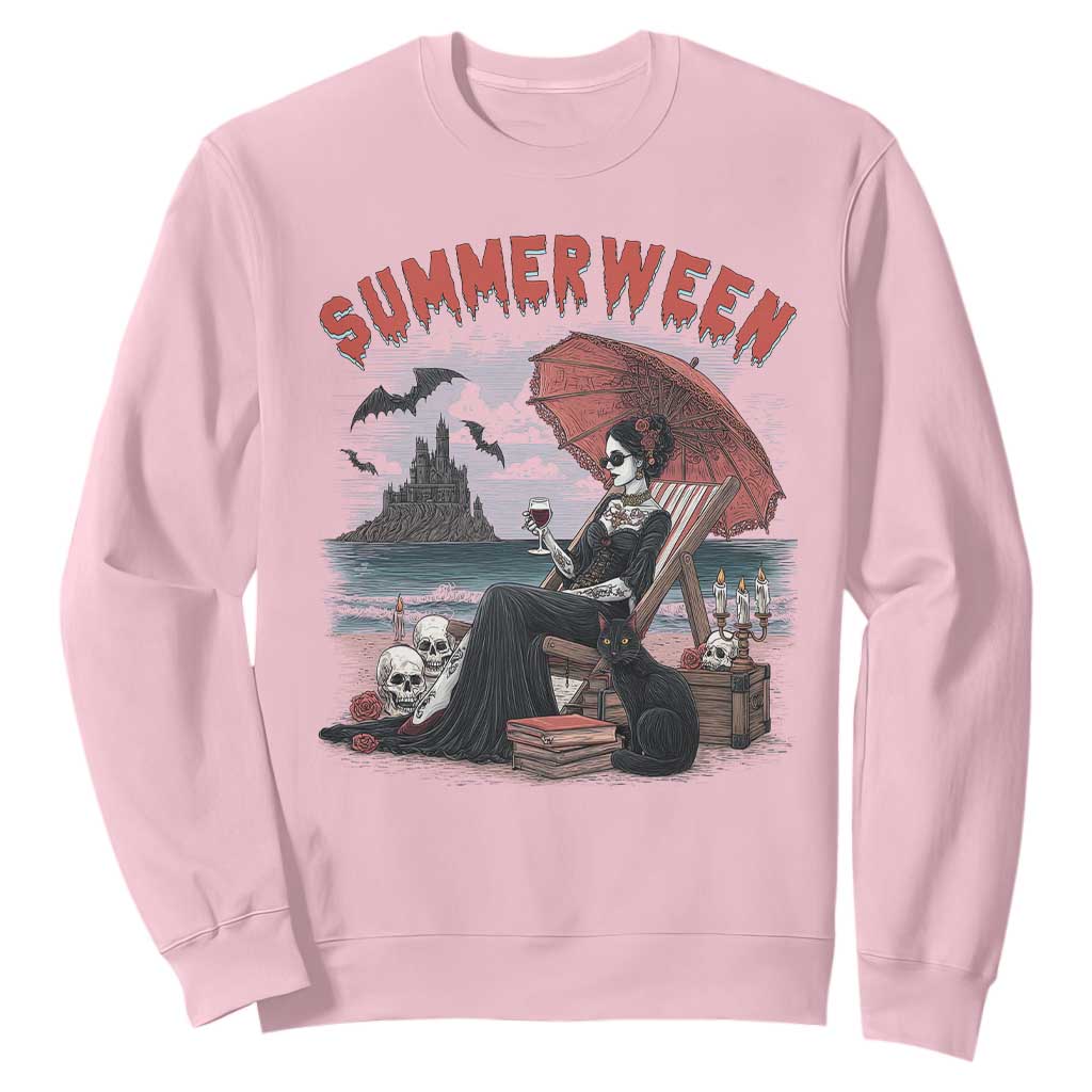 Gothic Summerween Sweatshirt Spooky Summer Halloween Horror Character TS02 Light Pink Print Your Wear