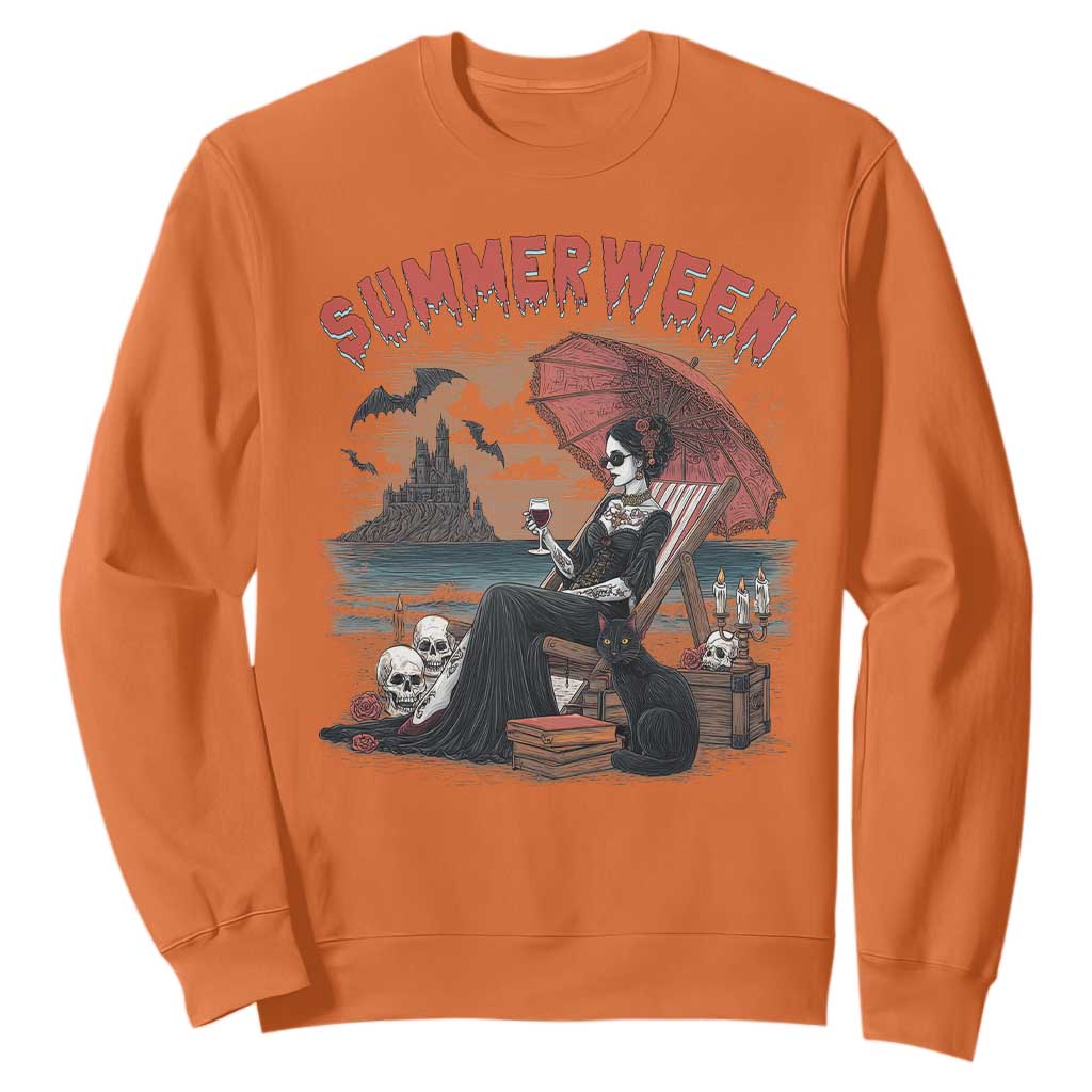 Gothic Summerween Sweatshirt Spooky Summer Halloween Horror Character TS02 Orange Print Your Wear