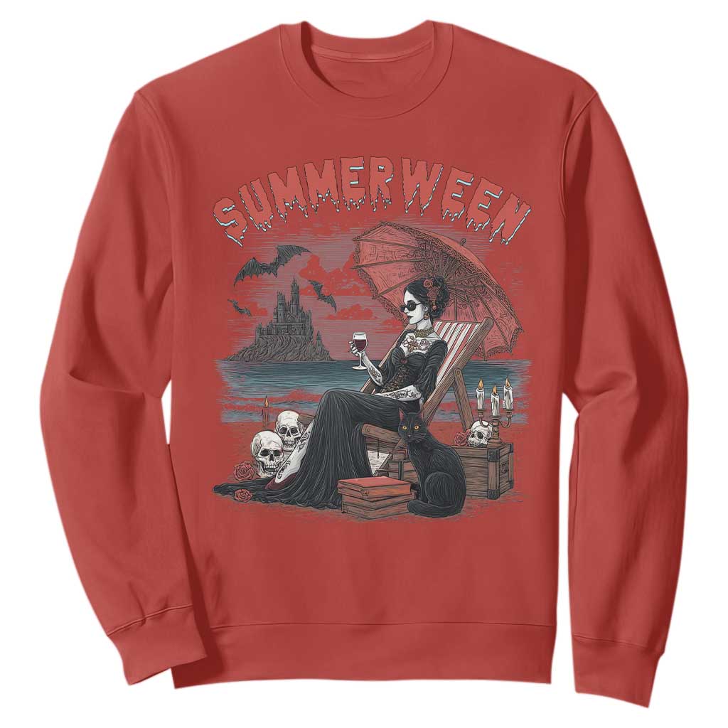 Gothic Summerween Sweatshirt Spooky Summer Halloween Horror Character TS02 Red Print Your Wear