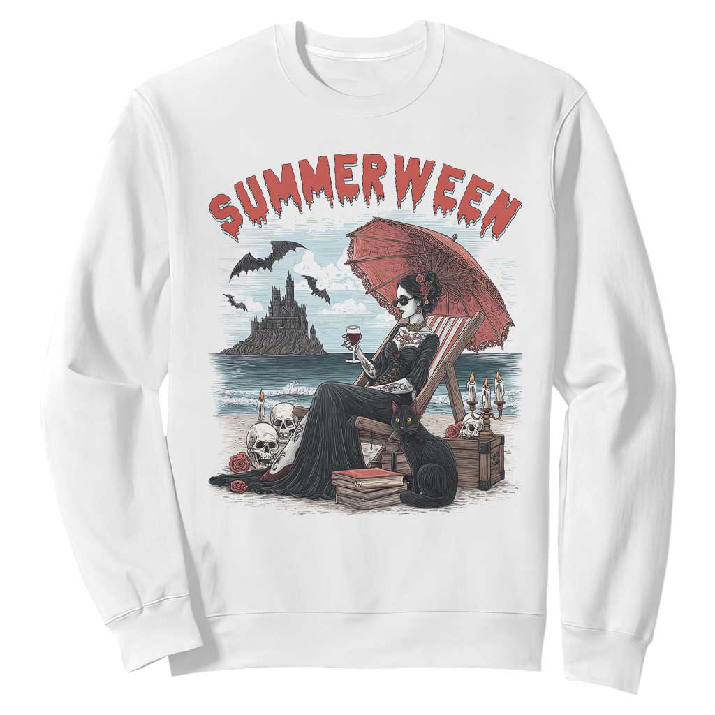 Gothic Summerween Sweatshirt Spooky Summer Halloween Horror Character TS02 White Print Your Wear