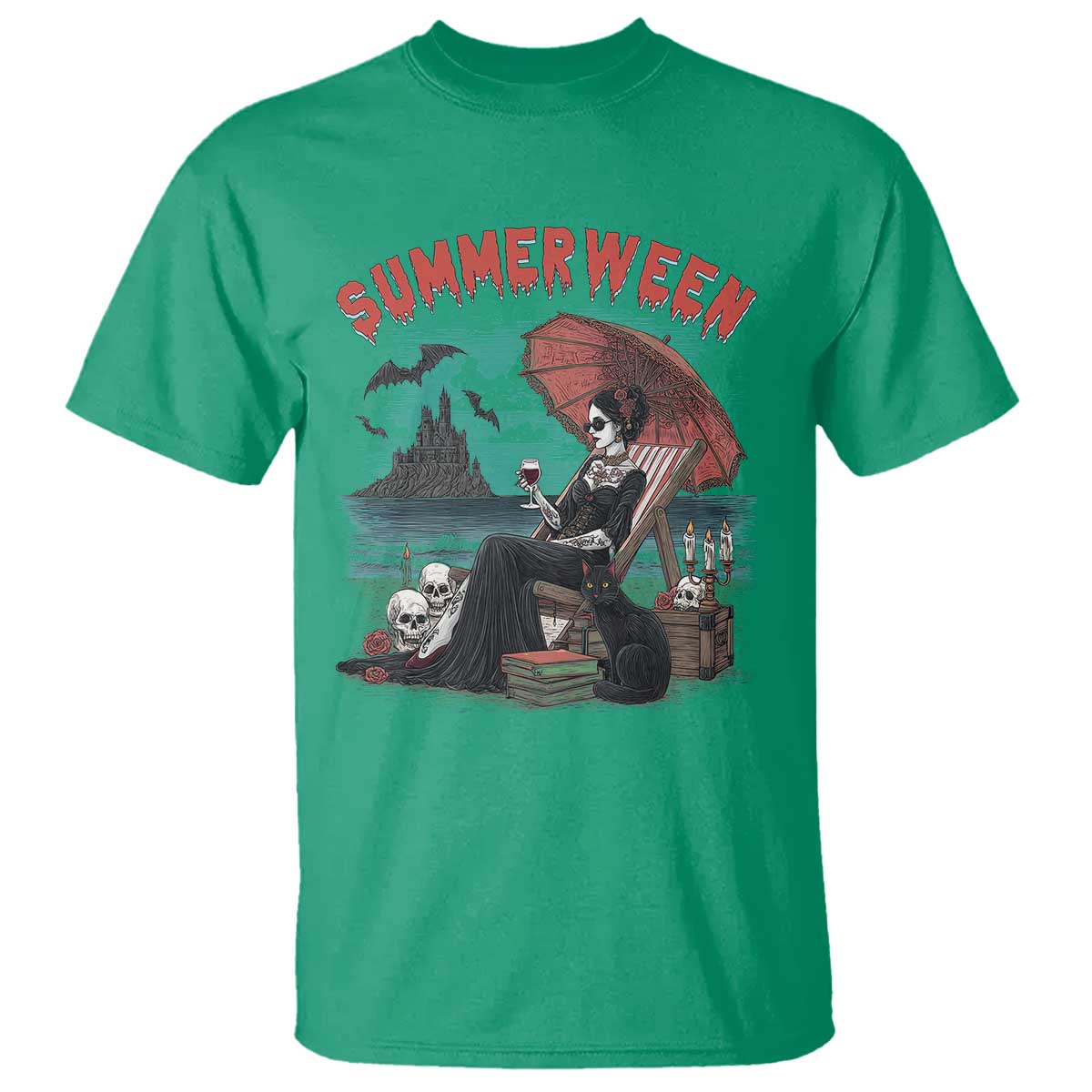 Gothic Summerween T Shirt Spooky Summer Halloween Horror Character TS02 Irish Green Print Your Wear