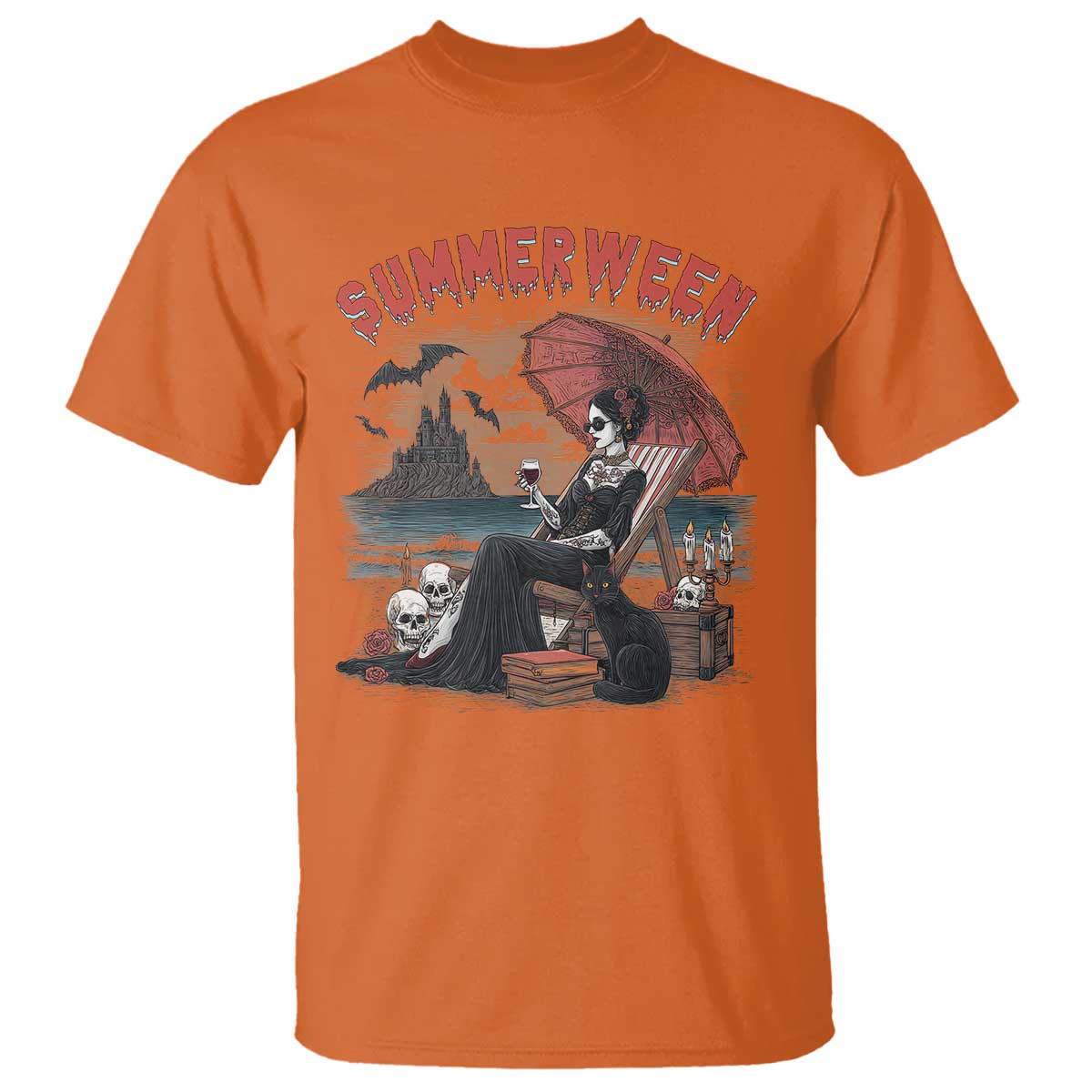 Gothic Summerween T Shirt Spooky Summer Halloween Horror Character TS02 Orange Print Your Wear