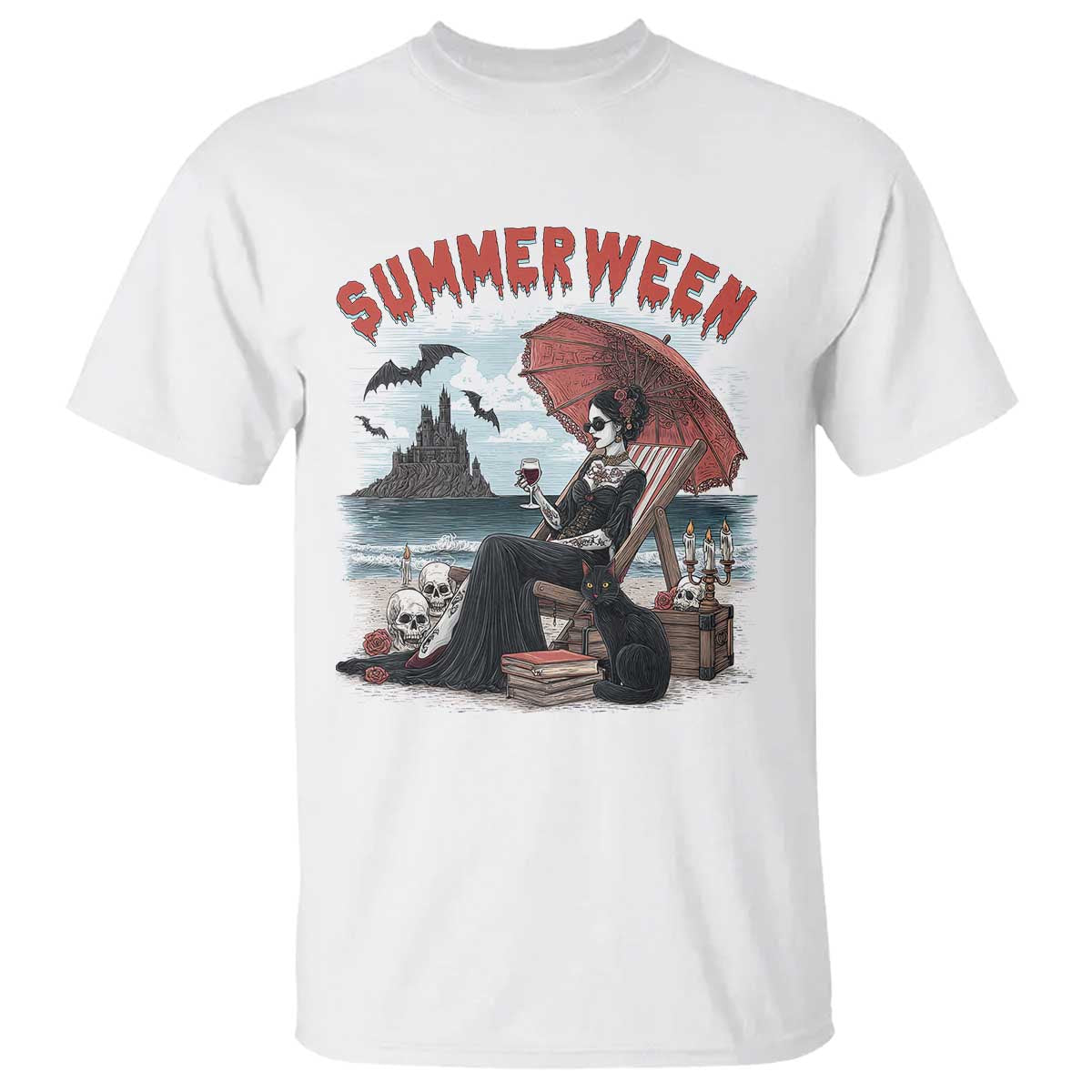 Gothic Summerween T Shirt Spooky Summer Halloween Horror Character TS02 White Print Your Wear