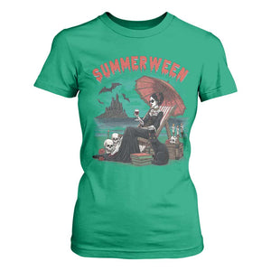 Gothic Summerween T Shirt For Women Spooky Summer Halloween Horror Character TS02 Irish Green Print Your Wear
