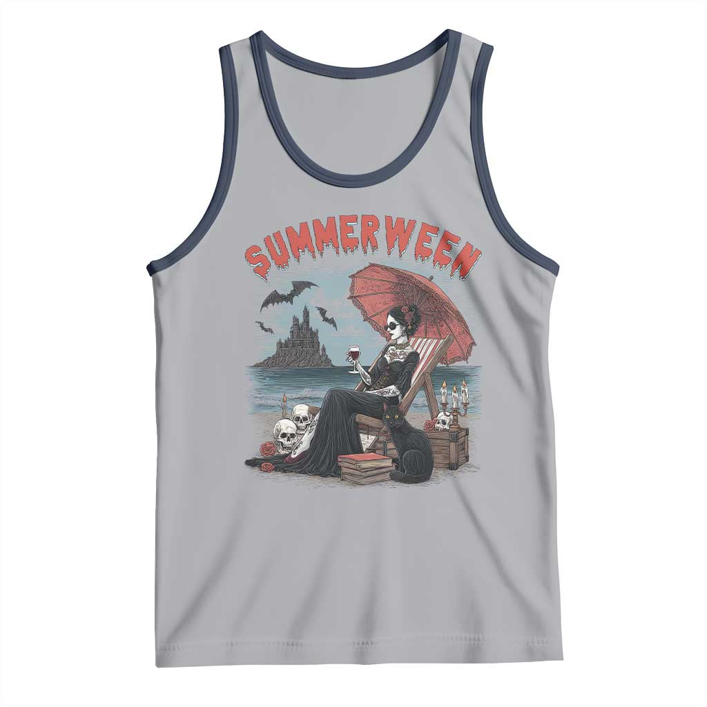 Gothic Summerween Tank Top Spooky Summer Halloween Horror Character TS02 Athletic Heather Navy Print Your Wear