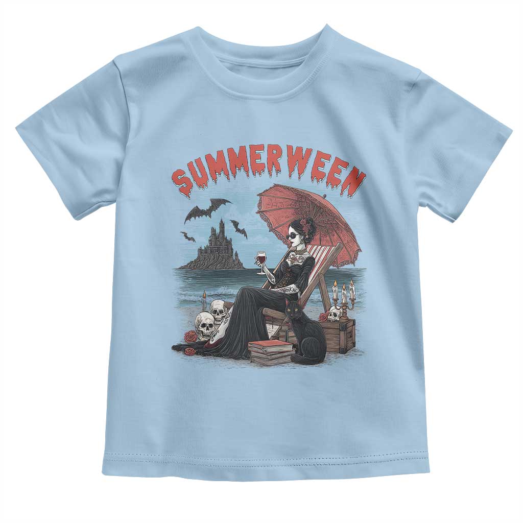 Gothic Summerween Toddler T Shirt Spooky Summer Halloween Horror Character TS02 Light Blue Print Your Wear
